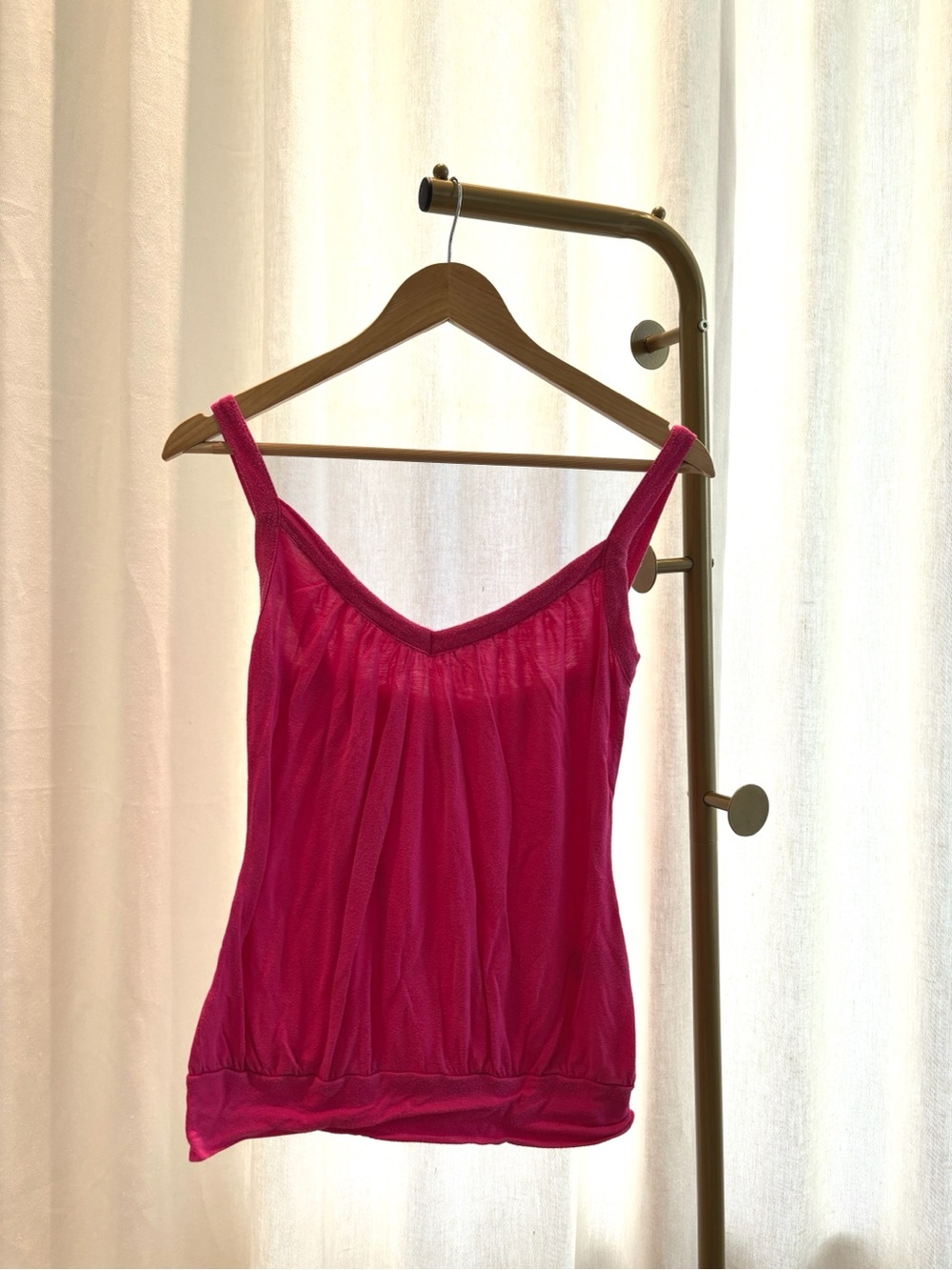 Talula Draped Tank Top in Pink XS pilling on material and twisted waistband